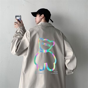 2024新款大码港风几物风反光小熊教练休闲夹克男装外套JK1604-P50,男装夹克,星座508（原C305）