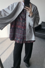 KS10157-特批60控108新款开衫休闲上衣设计感假两件复古大码卫衣，男装卫衣，电商A059