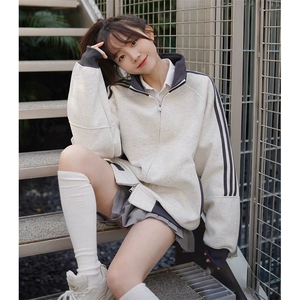 抖音得物高品质 美式高街重磅结构设计拼接织带立领卫衣外套 CM42图片