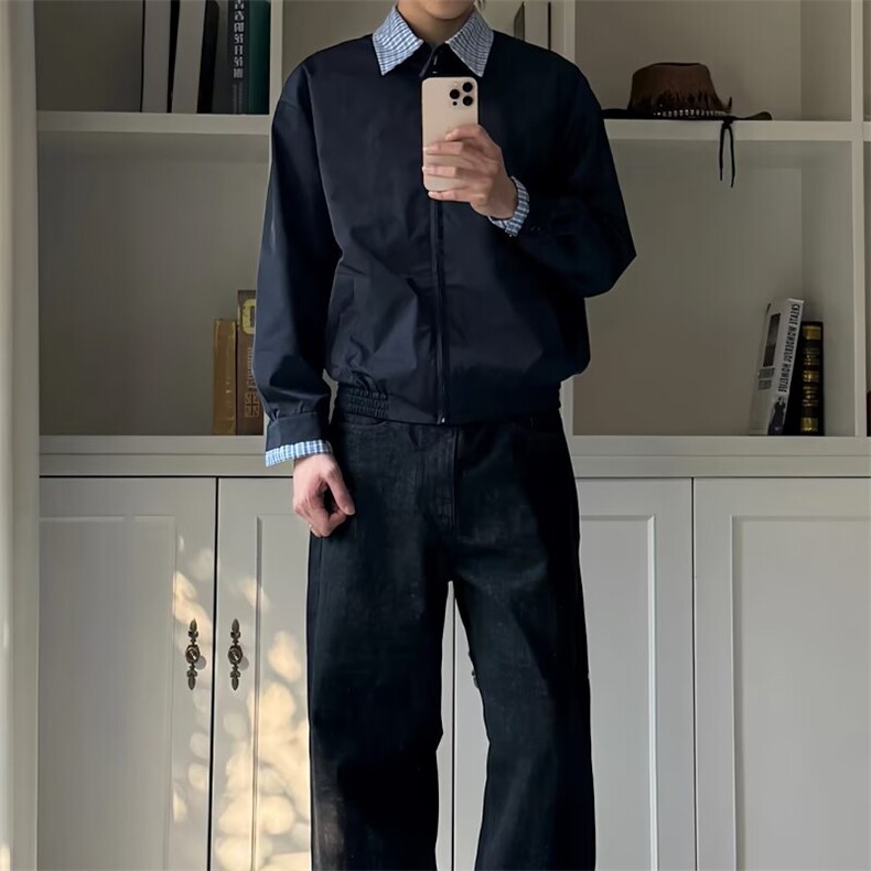 高级感格子外套男款假两件夹克立体口袋男装上衣2025新款春秋衣服,男装夹克,星座506A