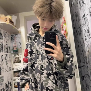 潮美式工装杜宾犬连帽卫衣复古男女宽松百搭个性上衣WJK2029图片