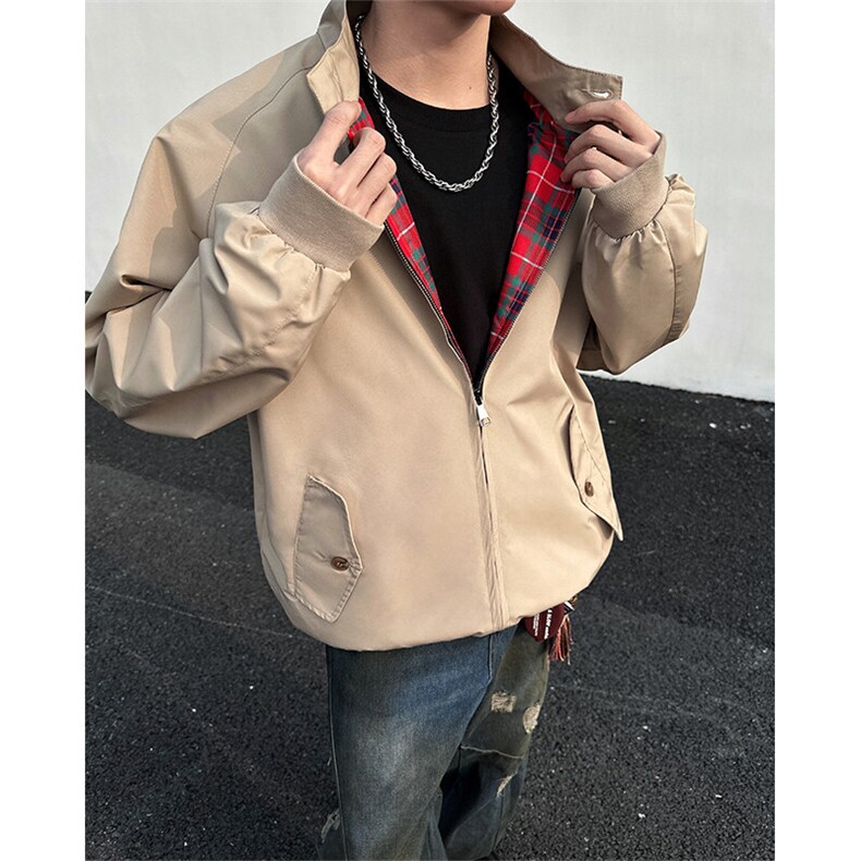 8XL-M美式复古棒球服外套男特大码潮牌双拉链立领夹克衫JK005P85图片