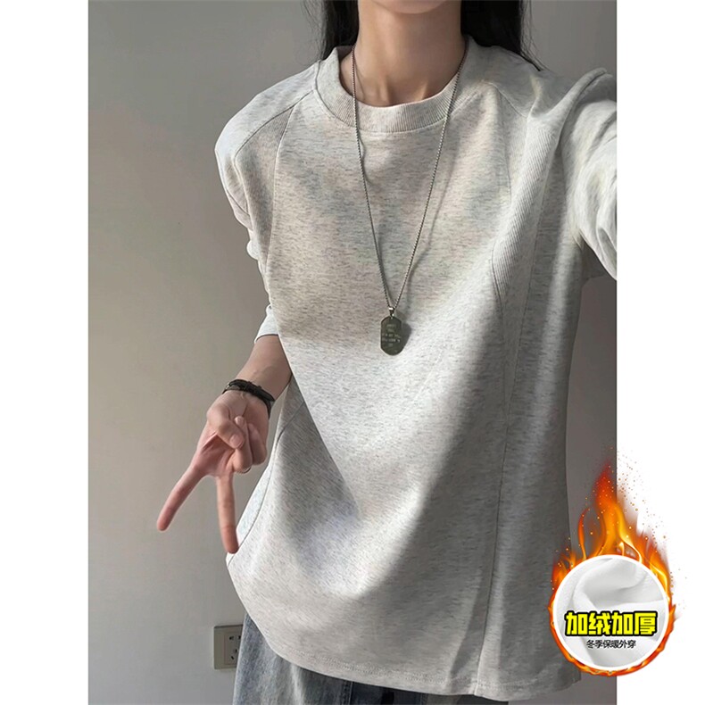 抖音得物高品质美式高街重磅曼巴棉cleanfit螺纹拼接卫衣长袖T恤,男装T恤,电商A486