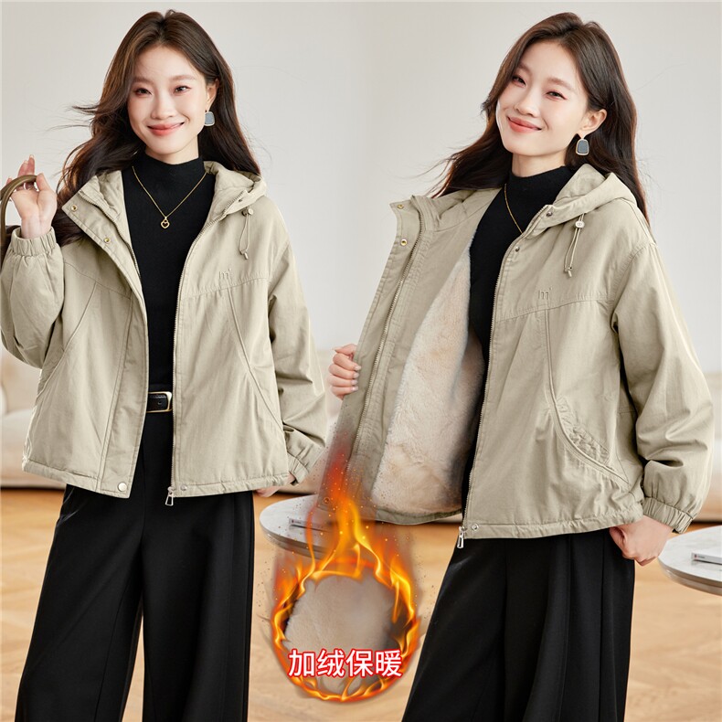 现货2025冬装新款加绒加厚休闲精品女装棉衣棉服连帽派克服,女装派克服,木子恋