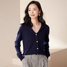 2025春秋新款羊绒衫女100纯山羊绒气质翻领慵懒显瘦针织开衫上衣，女装羊绒衫，绒歆坊