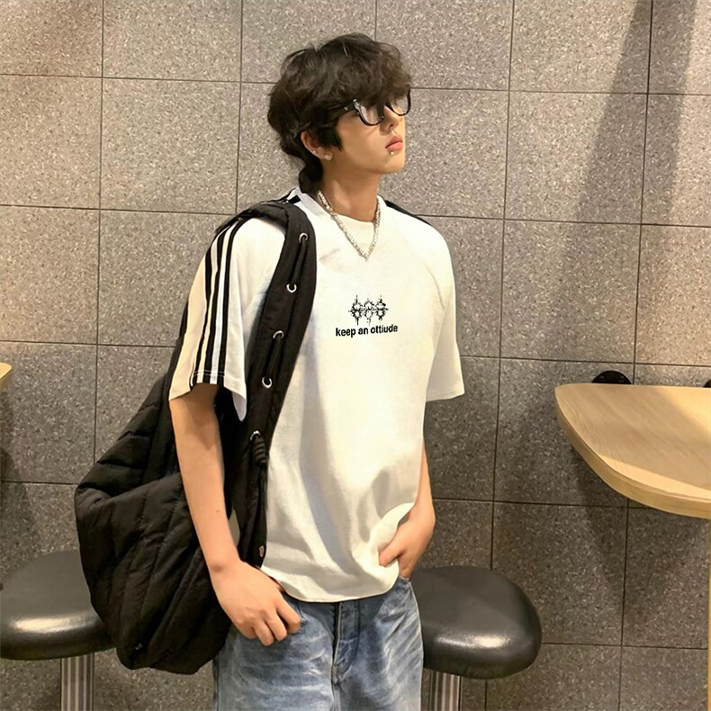 抖音得物高品质二开240克宽松纯棉美式潮牌三条杠织带短袖T恤，男装T恤，电商A486