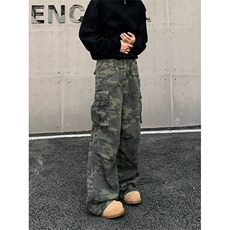 褶皱多口袋水洗迷彩工装裤男女街头直筒堆积感阔腿裤子K0915，男装工装外套，星座1116A（原606A-3）
