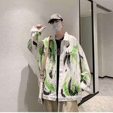 欧美风复古涂鸦扎染牛仔夹克衫男潮流宽松高街外套JK3708-P63，男装夹克，星座208-5