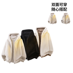 MY5095/P110双面穿座山雕男女加厚保暖毛绒棉衣连帽大码外套棉服图片