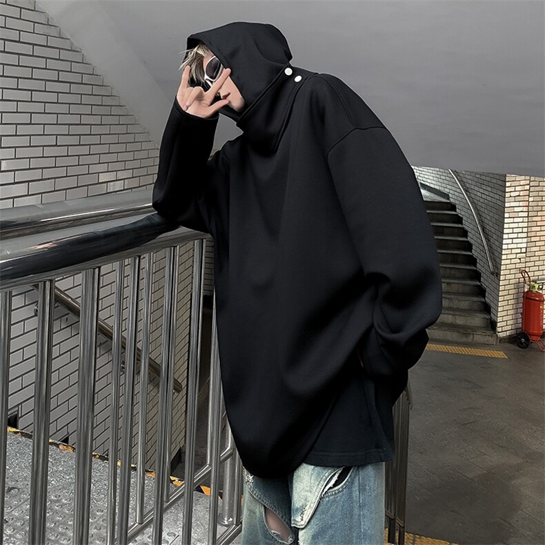 WY109-P45美式宽松型设计感纽扣加绒连帽卫衣,男装卫衣,星座1501-1