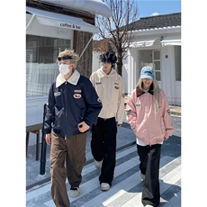美式羊羔绒加厚外套男毛领棉袄秋冬季防寒服棒球服棉服，男装夹克，星座716-3