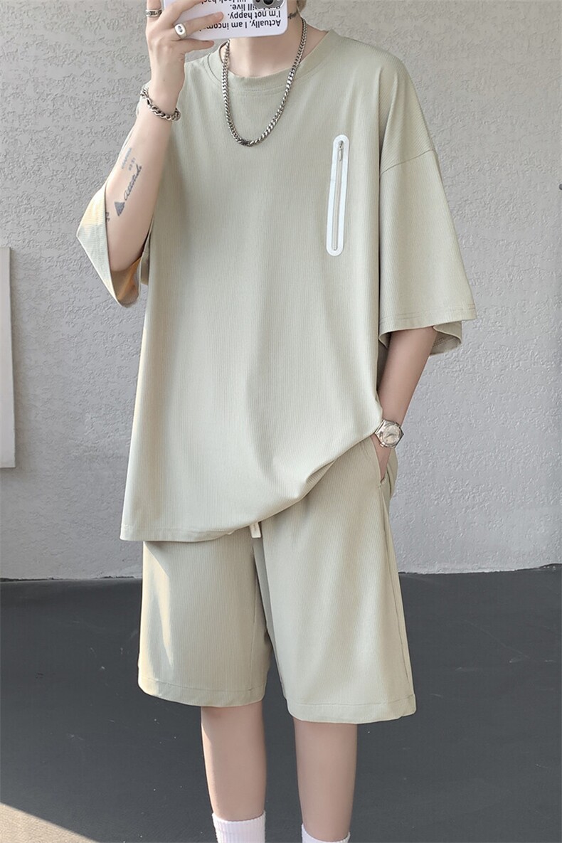 特批P50无差价夏季冰感冰丝速干潮流大码短袖短裤套装男TZ5580,男装休闲套装,电商A001-1