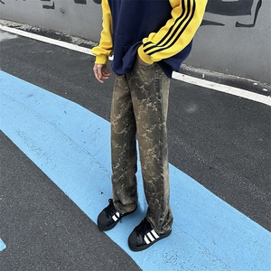 TP33美式复古水洗提花牛仔裤男新款潮牌直筒宽松休闲长裤图片