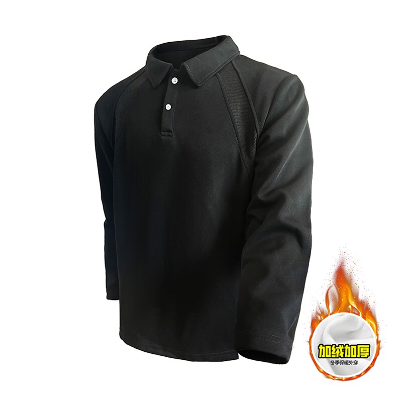 抖音得物高品质美式高街重磅曼巴棉结构螺纹拼接翻领卫衣长袖T恤，男装T恤，电商A486-1