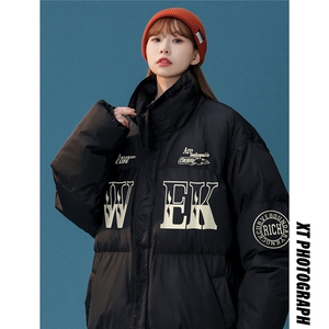 白鸭绒中性风22冬季新品字母印花加厚立领羽绒服YR223P195控258图片