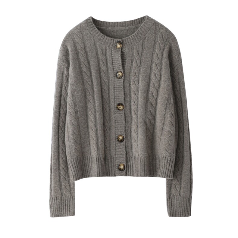 秋冬季时尚潮流百搭麻花圆领羊毛开衫，女装羊毛衫，温贝羊绒