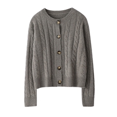 秋冬季时尚潮流百搭麻花圆领羊毛开衫，女装羊毛衫，温贝羊绒