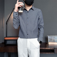 店主风条纹衬衫男长袖修身潮流百搭社会小伙301C-CS07-P58控78，男装衬衫，星座301C（原B323）