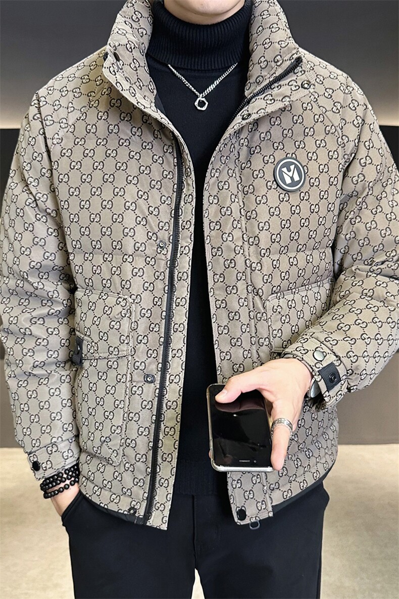 贴标花纹立领皮羽绒服男休闲保暖上衣外套A329-YR9873-P185,男装羽绒服,电商A329