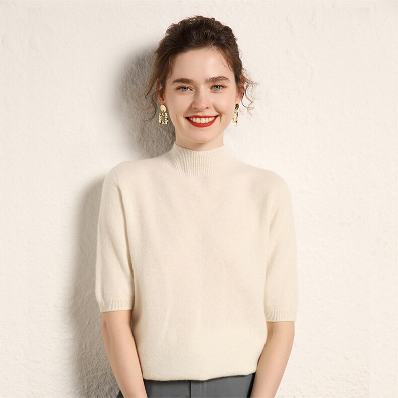 2025年秋季单件通勤半高领短袖谁时尚百搭通勤休闲修身，女装羊绒衫，三莲羊绒