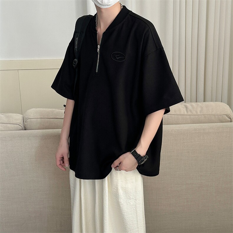 现货-夏季新品华夫格拉链短袖男潮牌百搭宽松T恤-AT23008-P55,男装T恤,电商A351