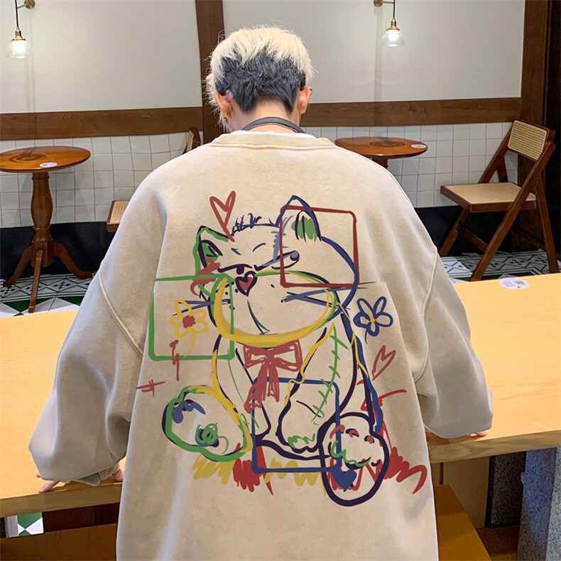 美式潮牌重磅水洗做旧圆领卫衣力推大码男XZ517A-2-Y7740-P58，男装卫衣，星座517A-2