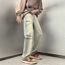春季新款牛仔裤男潮痞帅宽松直筒ins高街潮流嘻哈N08153-P40，男装牛仔裤，星座308B-1