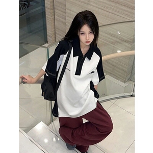 【网图现货】美式宽松拼接学院风T恤T15/P36图片