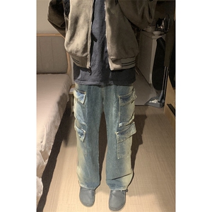 B221 美式ins高街重工艺宽松做旧工装牛仔裤子 LK23143-P80 控108图片