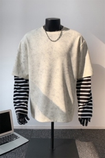 春季新款C7064-TP3558假两件设计感扎染T恤条纹袖子外套男，男装T恤，电商A102