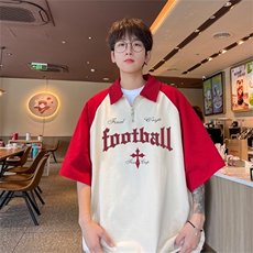 港风重磅全棉撞色插肩袖polo衫短袖男T恤XGP3211-P45控78，男装T恤，电商B370