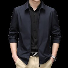 男士纯色外套春秋季中年男装上衣商务休闲时尚翻领爸爸装夹克，男装夹克，电商B212（原钱塘6029）