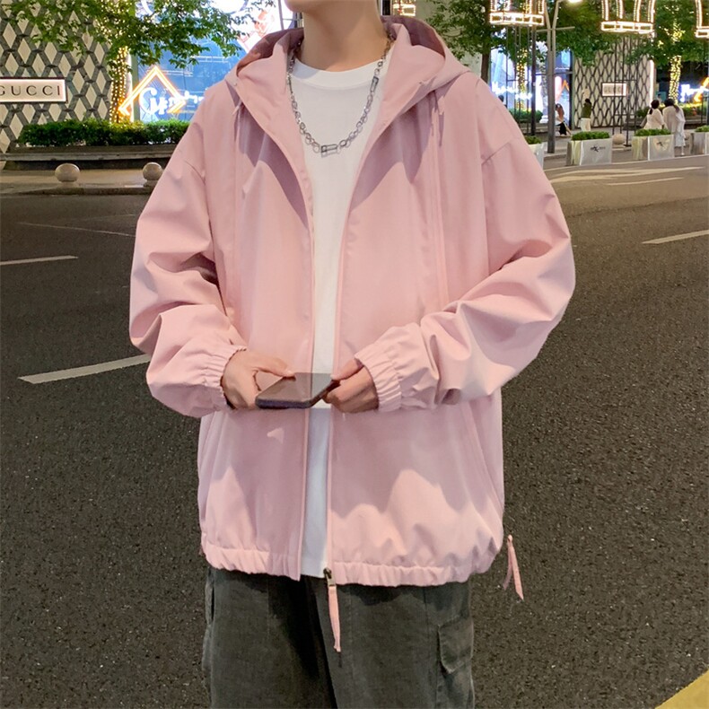冲锋衣连帽夹克男宽松落肩纯色上衣外套DSA157B-J208-P60,男装夹克,电商A157B