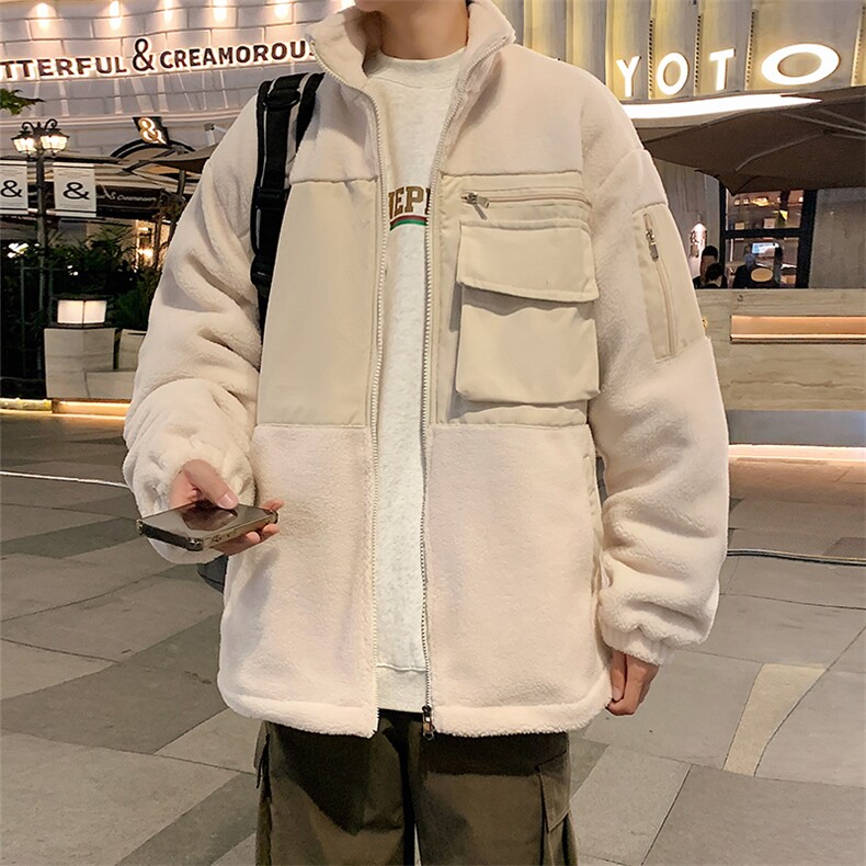 FM05-P69特现货羊羔毛加厚外套男工装宽松翻领棉袄冬季潮棉衣a,男装棉衣,电商A456（原C415）