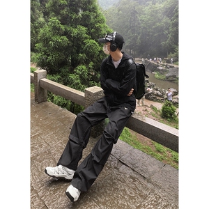B221 美式ins街头hiphop刺绣宽松褶皱休闲裤子 LK23123-P60 控78图片