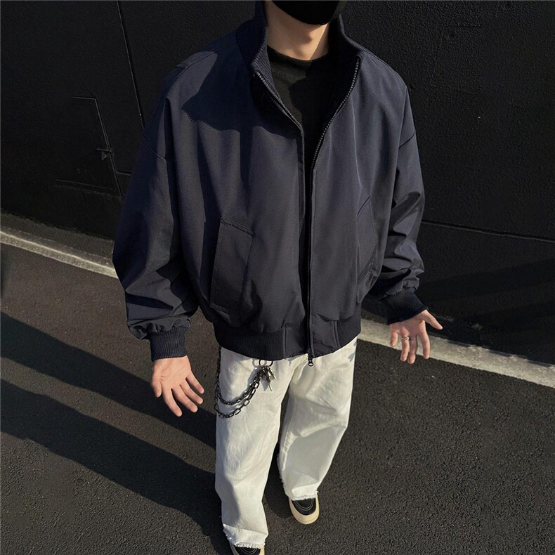 现货26春装美拉德立领飞行夹克纯色复古廓形高街棒球服外套,男装夹克,电商A486