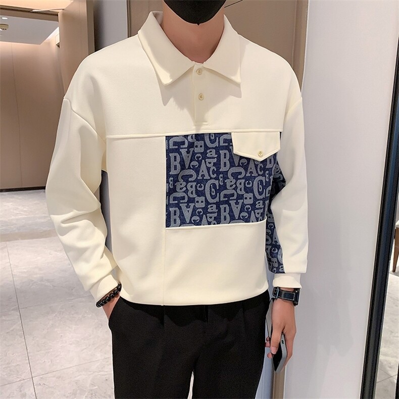 卫衣男2024春秋新款百搭潮流翻领POLO衫宽松休闲长袖上衣WY03-P68图片