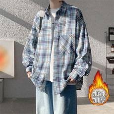 加绒衬衫男冬季新款港风宽松磨毛格子长袖衬衣JR02-特P35，男装衬衫，星座214-3