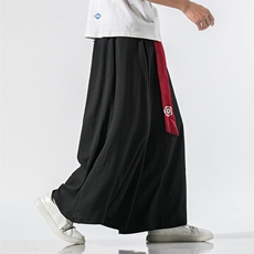 夏季宋裤绣花阔腿裤大摆裙裤改良汉服复古民族风长裤男女K90/P85，男装休闲裤，钱塘713