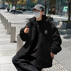 羊羔毛绒外套冬季字母刺绣夹克男韩版潮流上衣Y015-P50，男装棉衣，星座308B-1