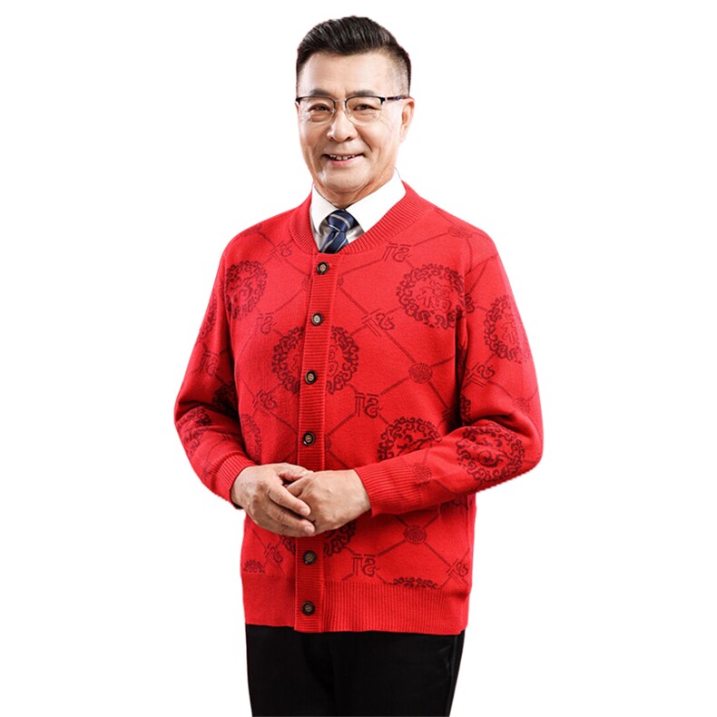 时尚潮流中老年男女款圆领长袖开衫单排扣时尚潮流,女装羊毛衫,衣恋羊绒