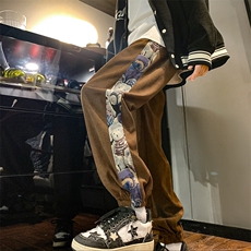 港风美式灯芯绒小熊刺绣ins束脚运动休闲裤XZ213-DK2003-P45控58，男装休闲裤，星座213