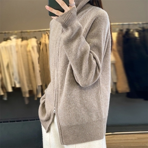 休闲立领毛衣外套女2024新款针织衫羊毛开衫上衣拉链卫衣韩版外搭图片