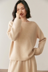 2025年秋季纯色针织长袖套头上衣女，女装针织衫/毛衣，鸥蕊娅羊绒