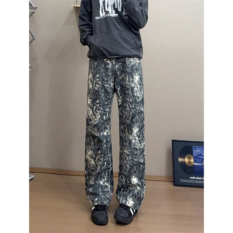 B221美式ins高街暗黑宽松直筒印花牛仔裤LK25439-特P45控78,男装牛仔裤,电商B221