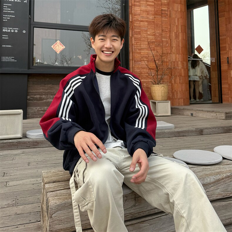 抖音得物高品质美式高街重磅结构织带拼接撞色立领卫衣外套CM41,男装卫衣,电商A486