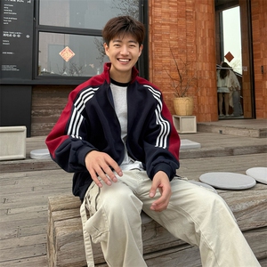 抖音得物高品质 美式高街重磅结构织带拼接撞色立领卫衣外套 CM41图片