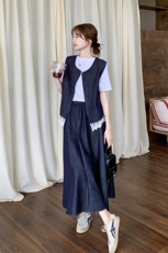 高级感气质减龄蕾丝拼接马甲半身裙套装两件套女夏季穿搭一整套，女装套装/套裙，2C166