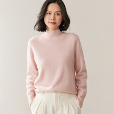秋季新款半高圆领纯色针织衫时尚休闲百搭，女装针织衫/毛衣，鸥蕊娅羊绒