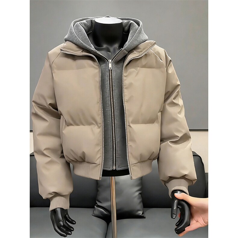 现货高品质重磅工艺美式高街假两件PU皮棉衣男女加厚棉服外套图片